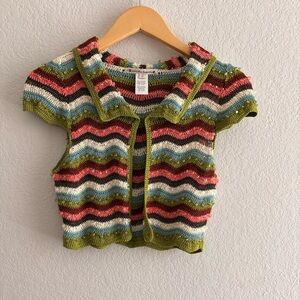 Vtg 2000s Y2k Nanette Lepore Crochet Striped Cape Bolero Cardigan Size S